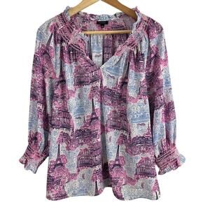 Talobts Smocked Top  Paris Scene Women Size Large